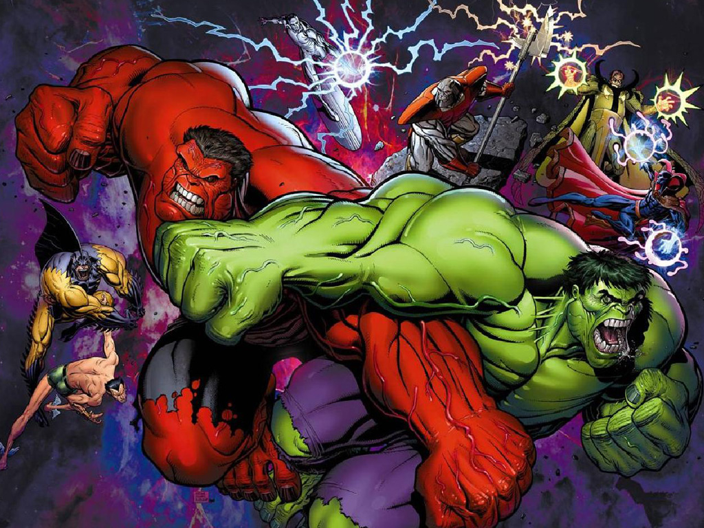 Gry puzzle - Czerwony i zielony Hulk